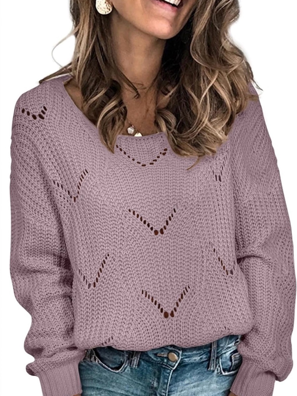 Lavender Open-Knit Women's Sweater